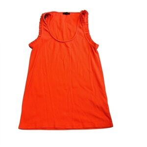 J. Crew Women's Tangerine Orange Rib Knit Tank Ruffle Strap Detail Size Large